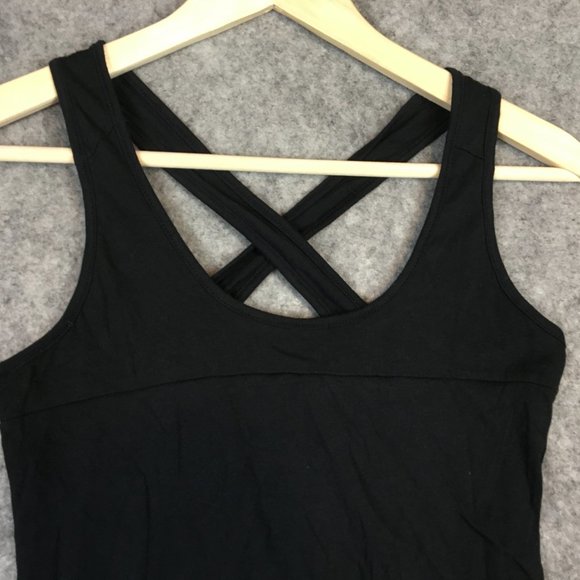 Urban Outfitters Tank Top M Scoop Neck Strappy Crossover Back Solid Black Knit - Picture 2 of 5